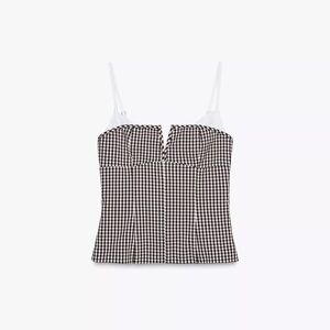Zara Checkered Brown and White Women's Corset Top